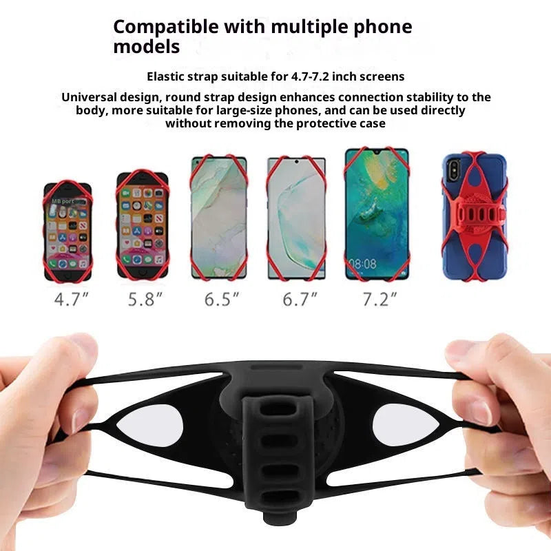 Universal adjustable plastic road bike phone mount in black, gray, and orange for handlebar cycling navigation
