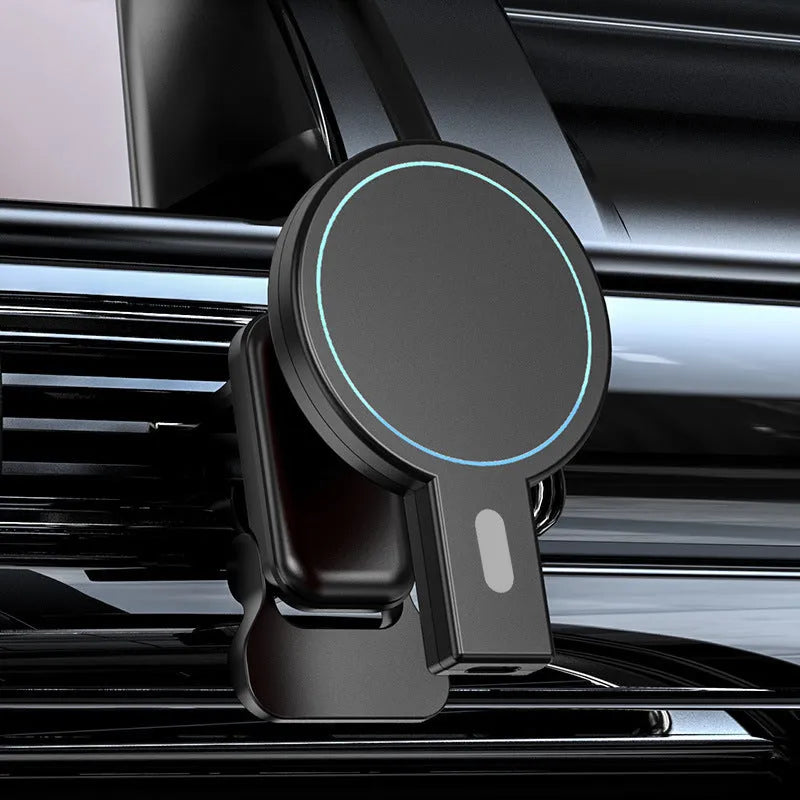 White and black magnetic wireless charger with PD fast charging showing dimensions
