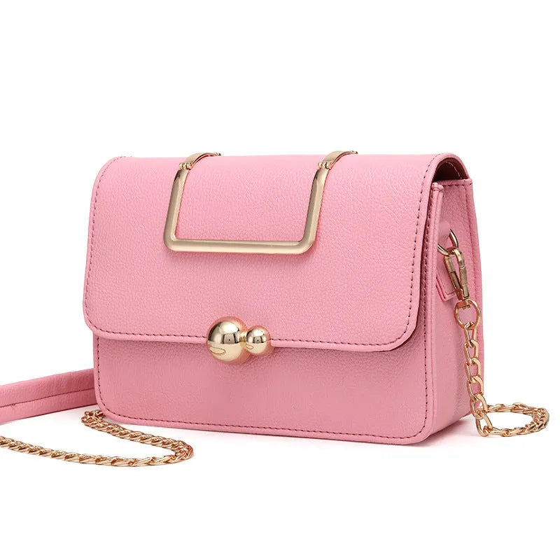 Women's PU chain crossbody bag small square handbag 21cm black grey pink