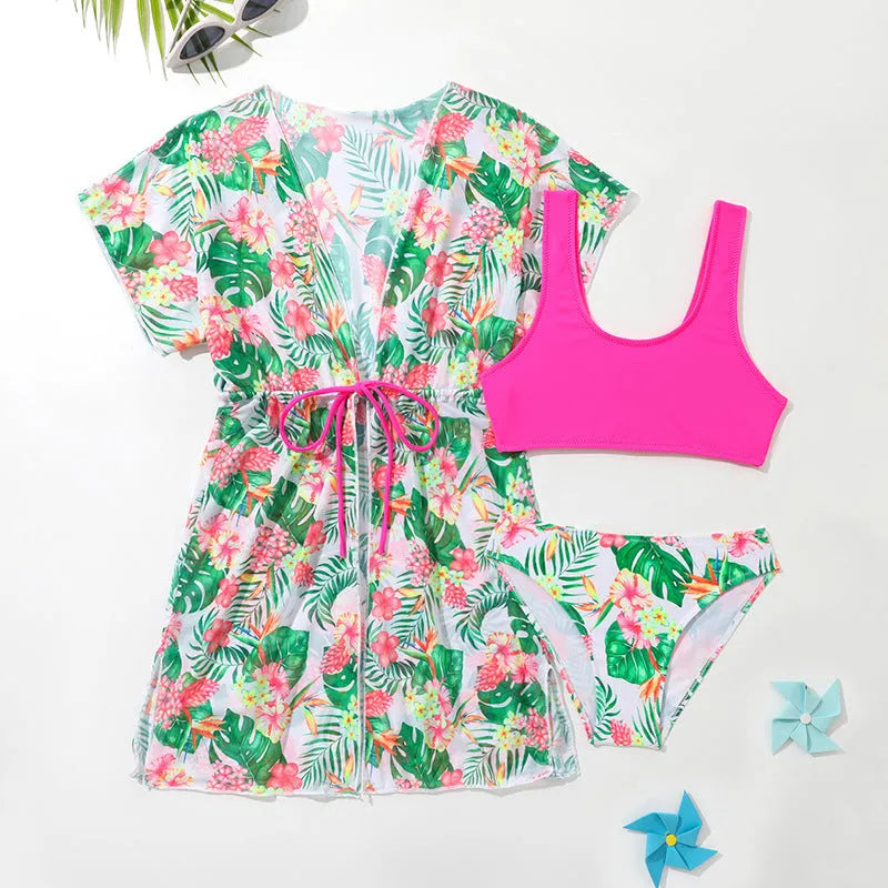 Girls' floral swimsuit set with polyester construction in sizes 130cm to 160cm