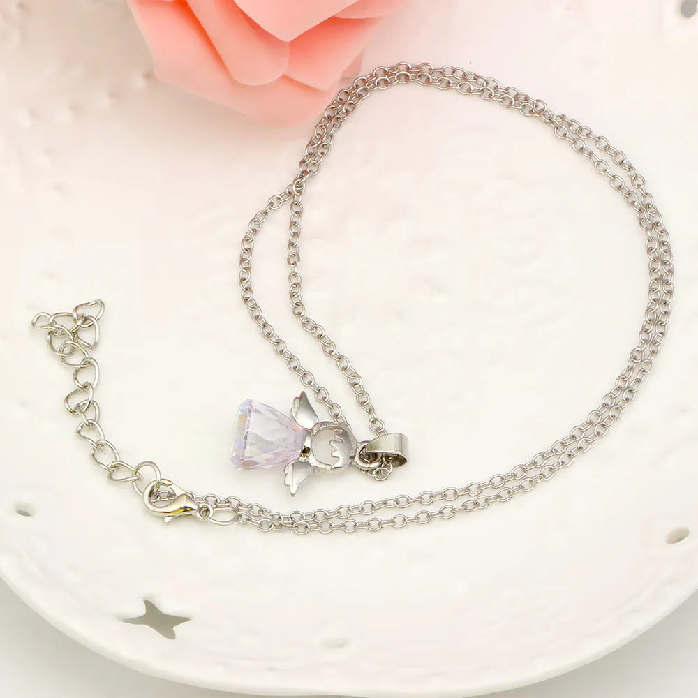 Crystal Little Angel women's necklace pendant with natural stone and copper fittings in silver plated rose gold finish