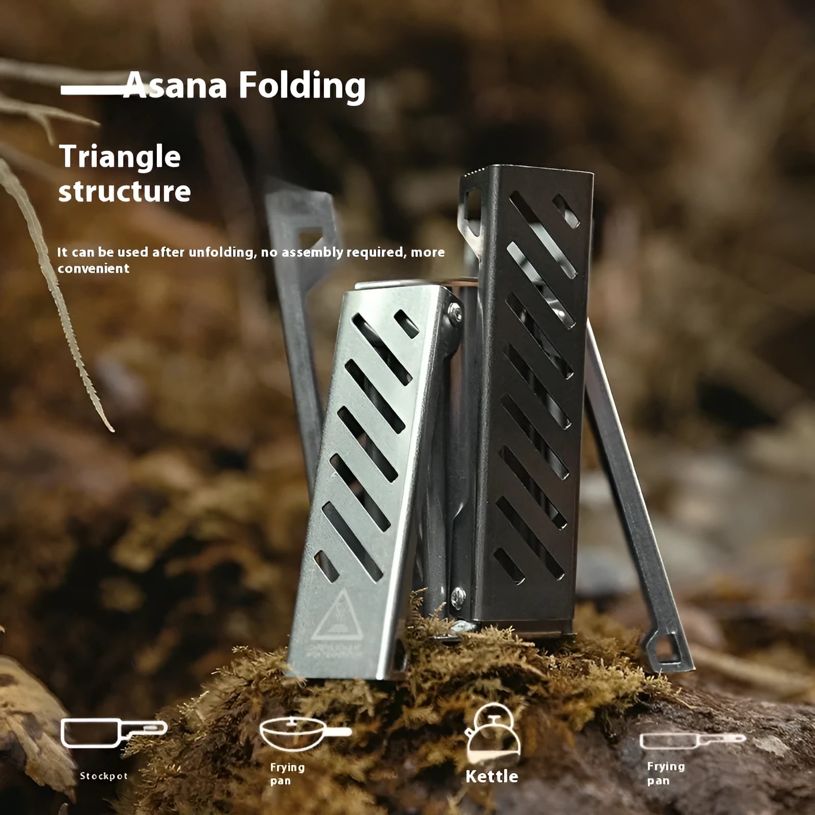Hexagon-shaped foldable alcohol stove for camping in black or silver finish