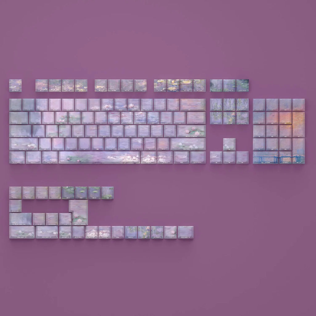 Wenshao Sleeping Lotus side carved PBT keycap set 130 keys OEM profile with backlight visible through side engraving