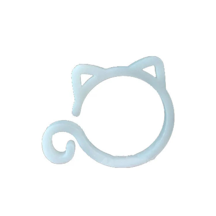 Small cat-shaped plastic plant clip in green, red, white, or yellow for securing vines in the garden.