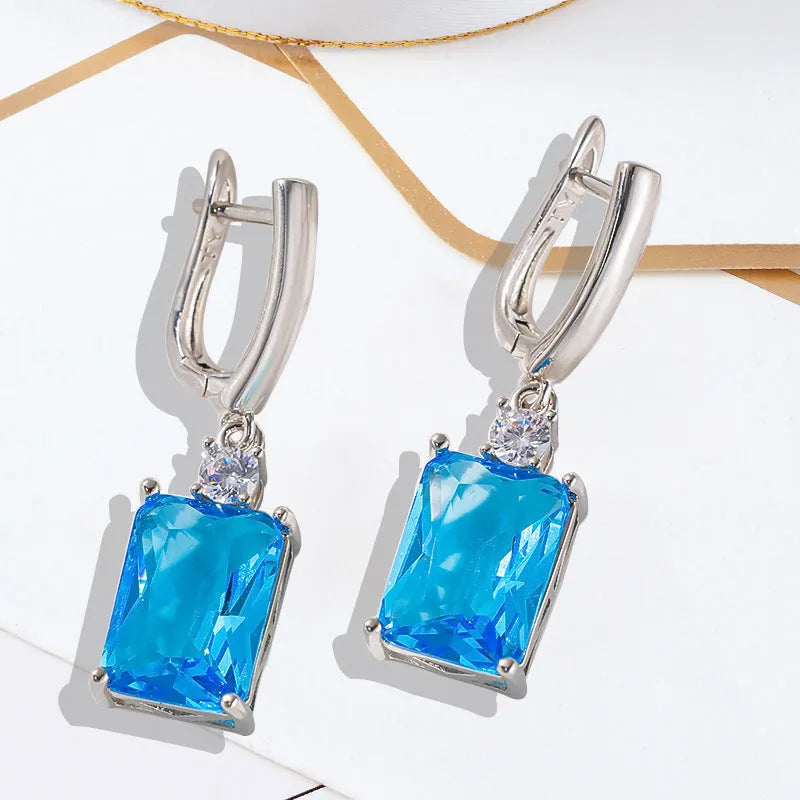 Square copper electroplated earrings with quadrilateral geometric design in gold or silver finish