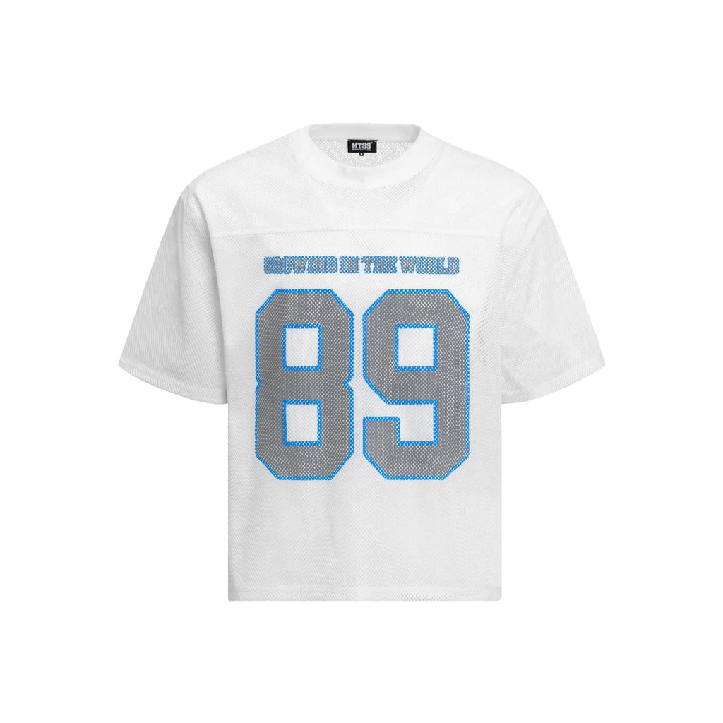 Loose-fitting black and white casual T-shirt with short sleeves in polyester blend fabric