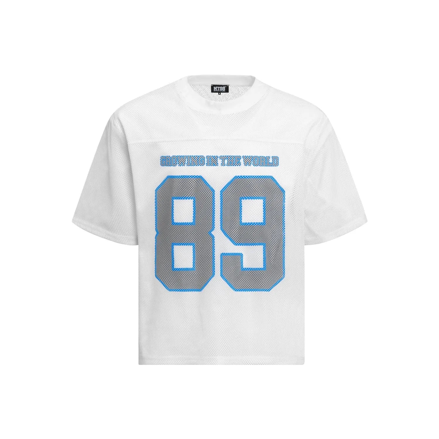 Loose-fitting black and white casual T-shirt with short sleeves in polyester blend fabric