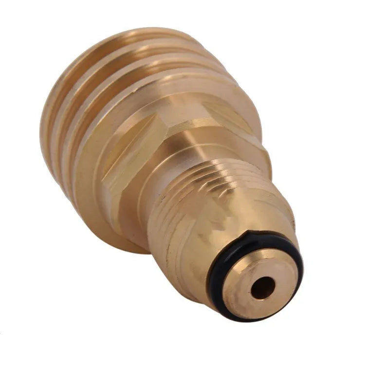 Gold-coloured brass gas brazier adapter with 7mm diameter and internal threads
