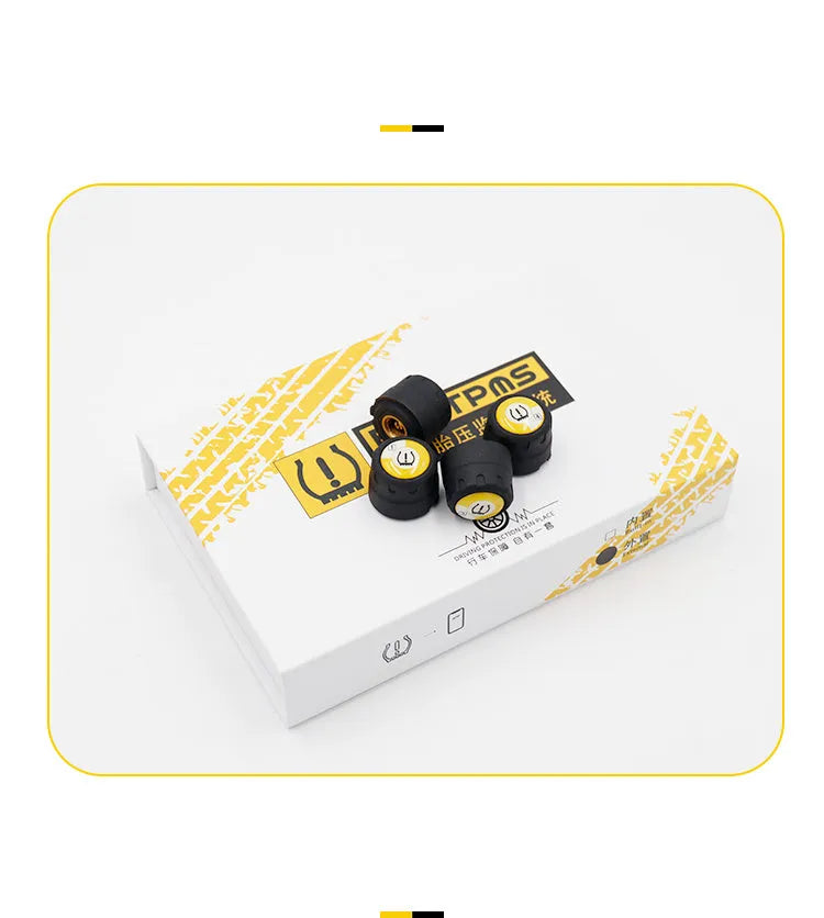 Black wireless Bluetooth car tyre pressure sensor with IP67 waterproof housing on tyre valve