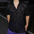 Plus-size short-sleeved shirt with three-dimensional floral pattern on polyester fleece fabric