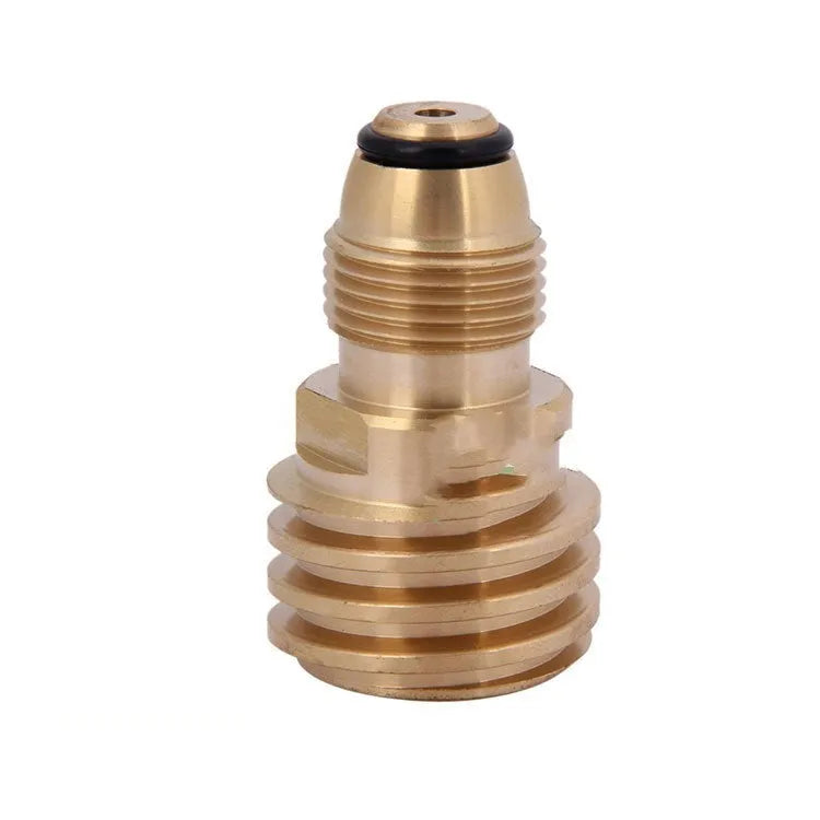 Gold-coloured brass gas brazier adapter with 7mm diameter and internal threads
