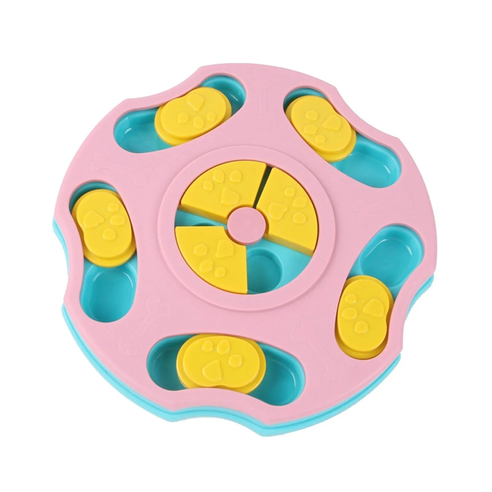 Blue durable dog puzzle feeder toy for aggressive chewers, shown as a 2-in-1 interactive food box and game.