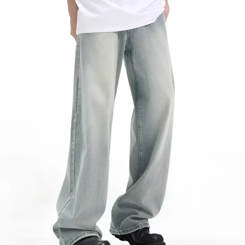 Blue retro trousers with loose casual fit and elastic waistband made from rabbit fur fabric