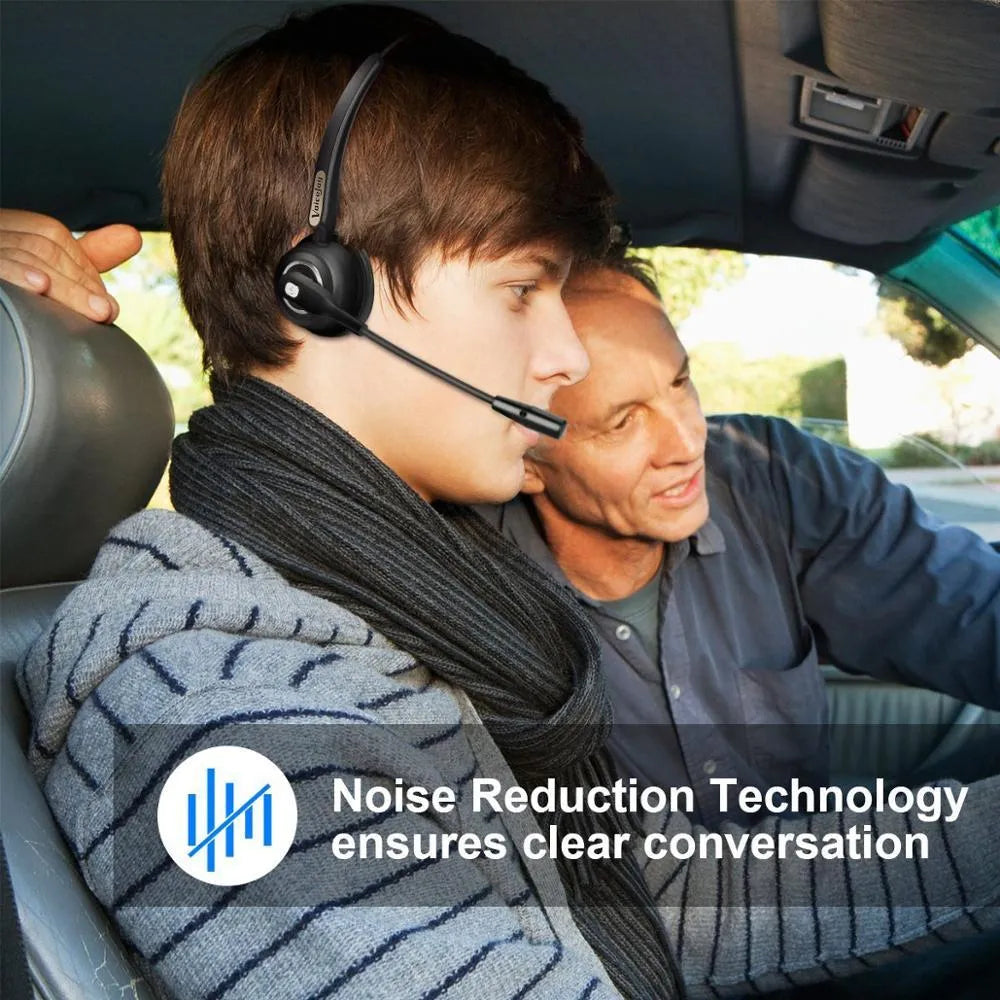 Bluetooth headset with microphone for truck drivers and office use featuring noise cancellation