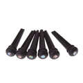 Six matt black ebony bridge pins for folk acoustic guitars with 5.3mm bayonet diameter