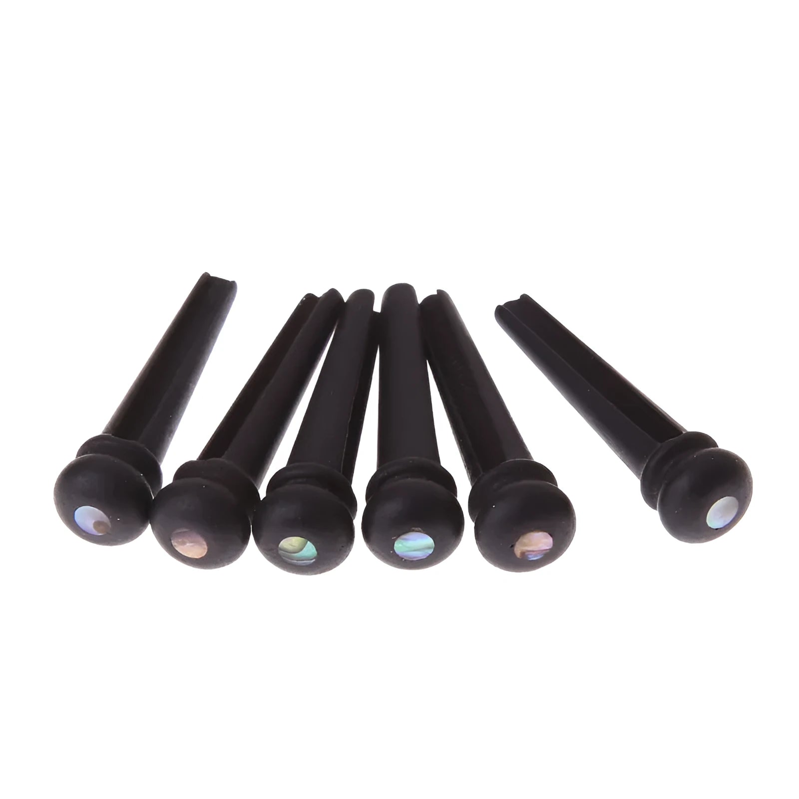 Six matt black ebony bridge pins for folk acoustic guitars with 5.3mm bayonet diameter