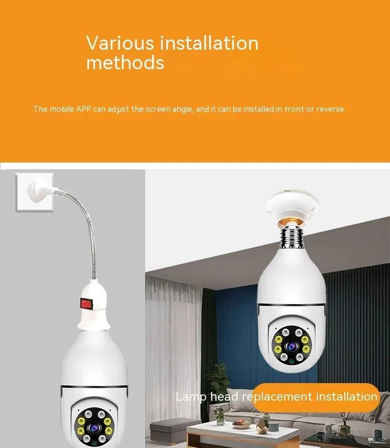 Wireless bulb security camera with 1080p HD video and full colour night vision for discreet monitoring