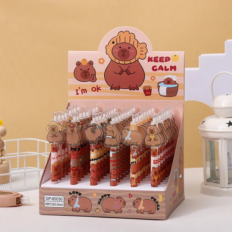 Box of 48 cartoon bear design gel pens with acrylic paster pressing and plastic shells