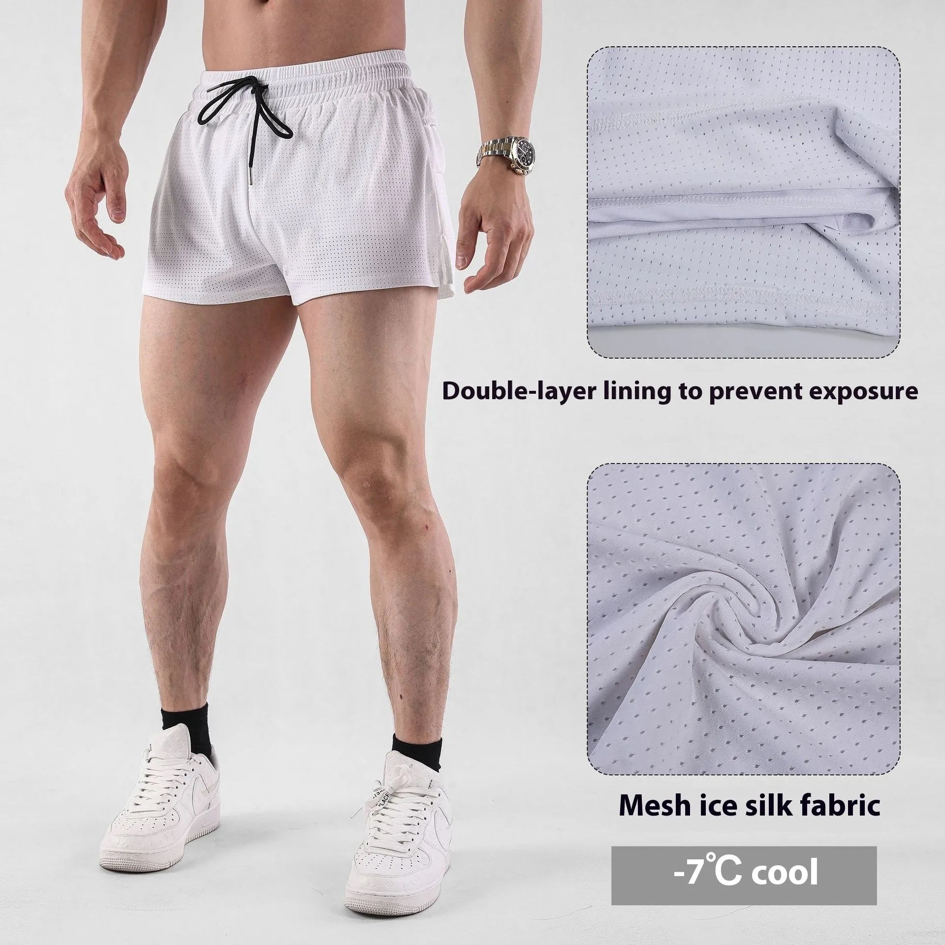 Men's black and white quick-drying nylon summer shorts for sports and casual wear
