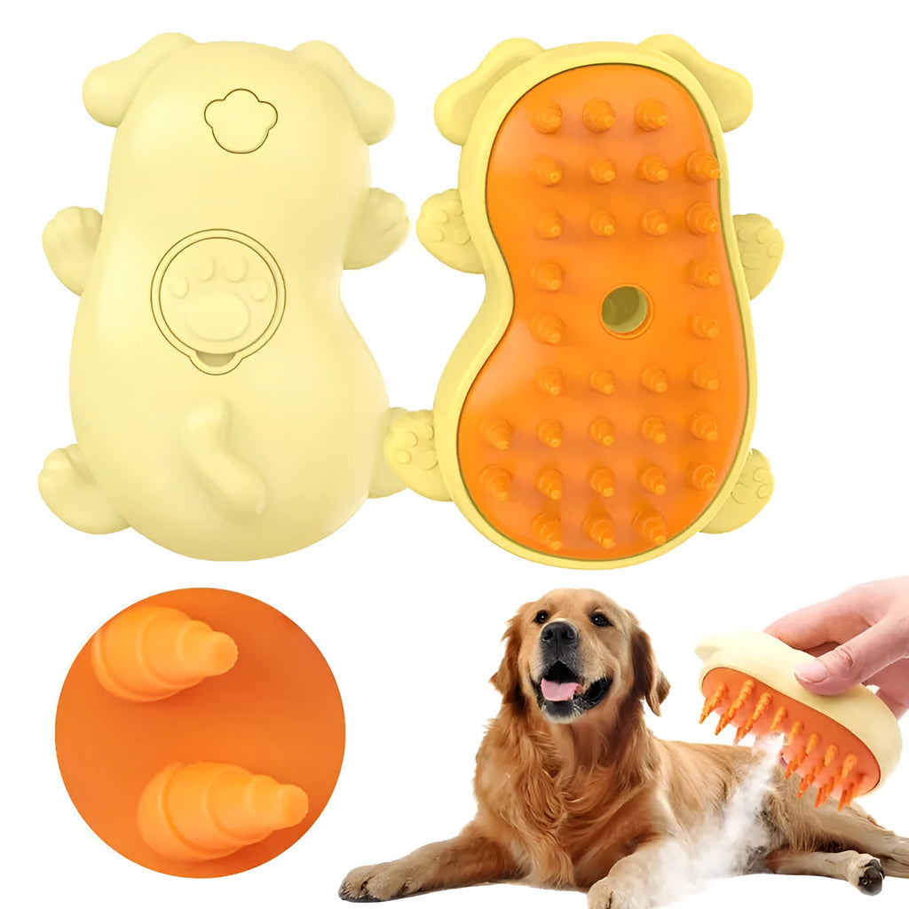 3-in-1 steam grooming brush for pet hair removal on cats and dogs