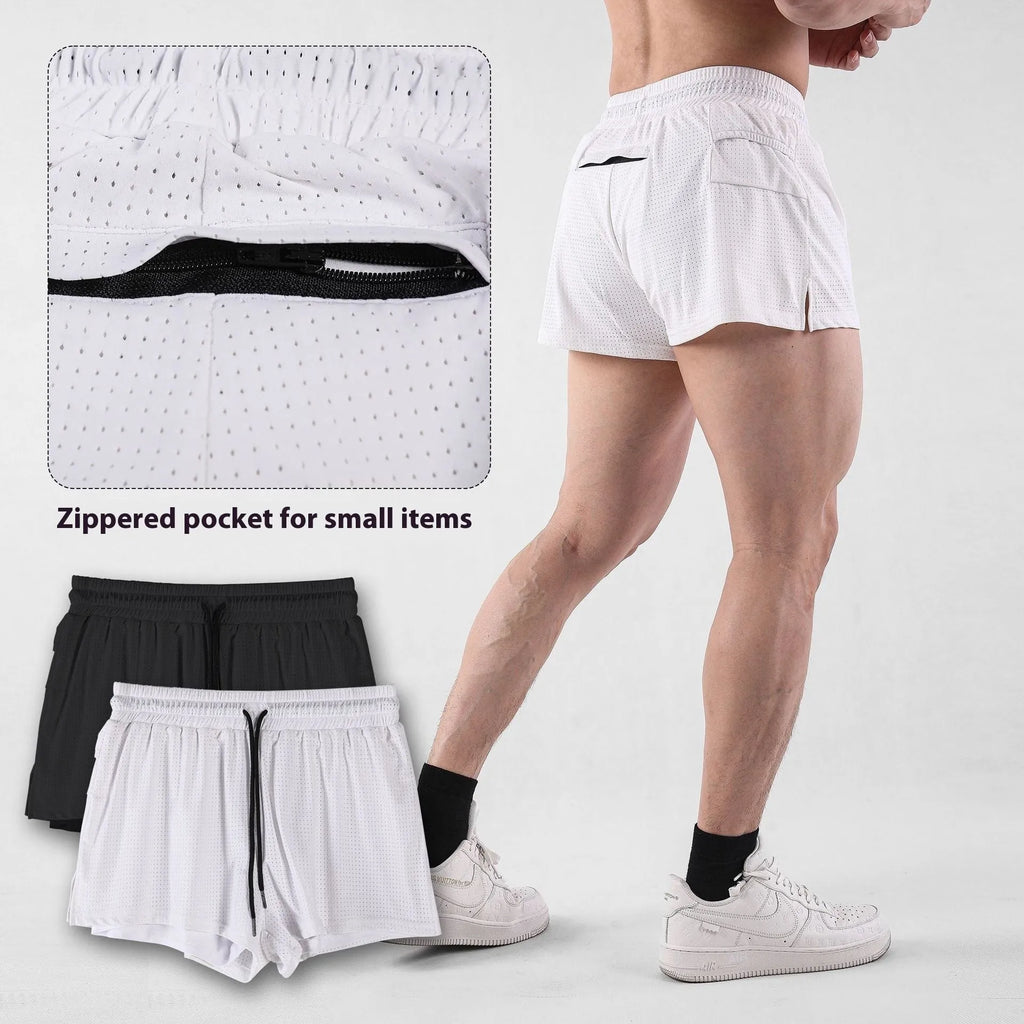 Men's black and white quick-drying nylon summer shorts for sports and casual wear