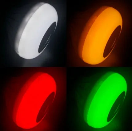 White smart LED bulb with E27 base featuring built-in Bluetooth speaker and remote control for 16 colour lighting.