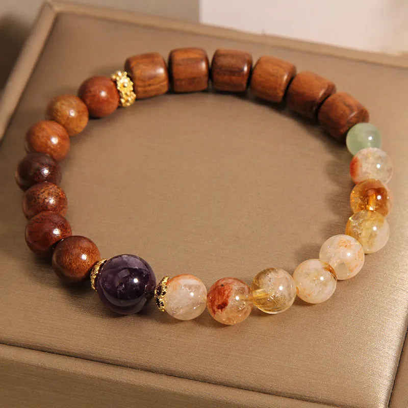 Yellow tower crystal amethyst bracelet with pearl rhinestone pastoral sequins for women