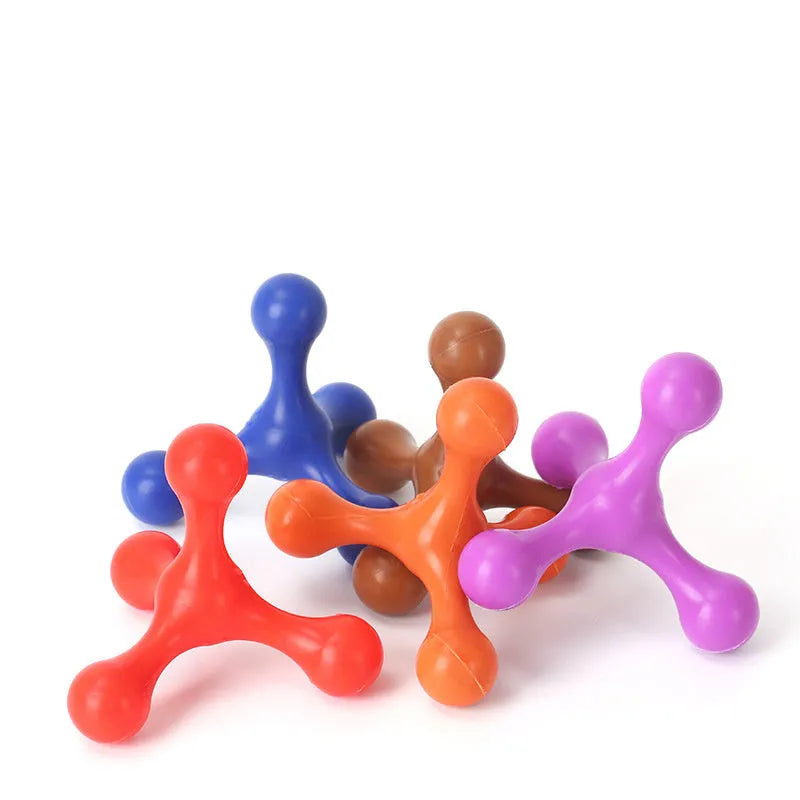 Blue silicone dog chew toy with three legs for small and medium puppies