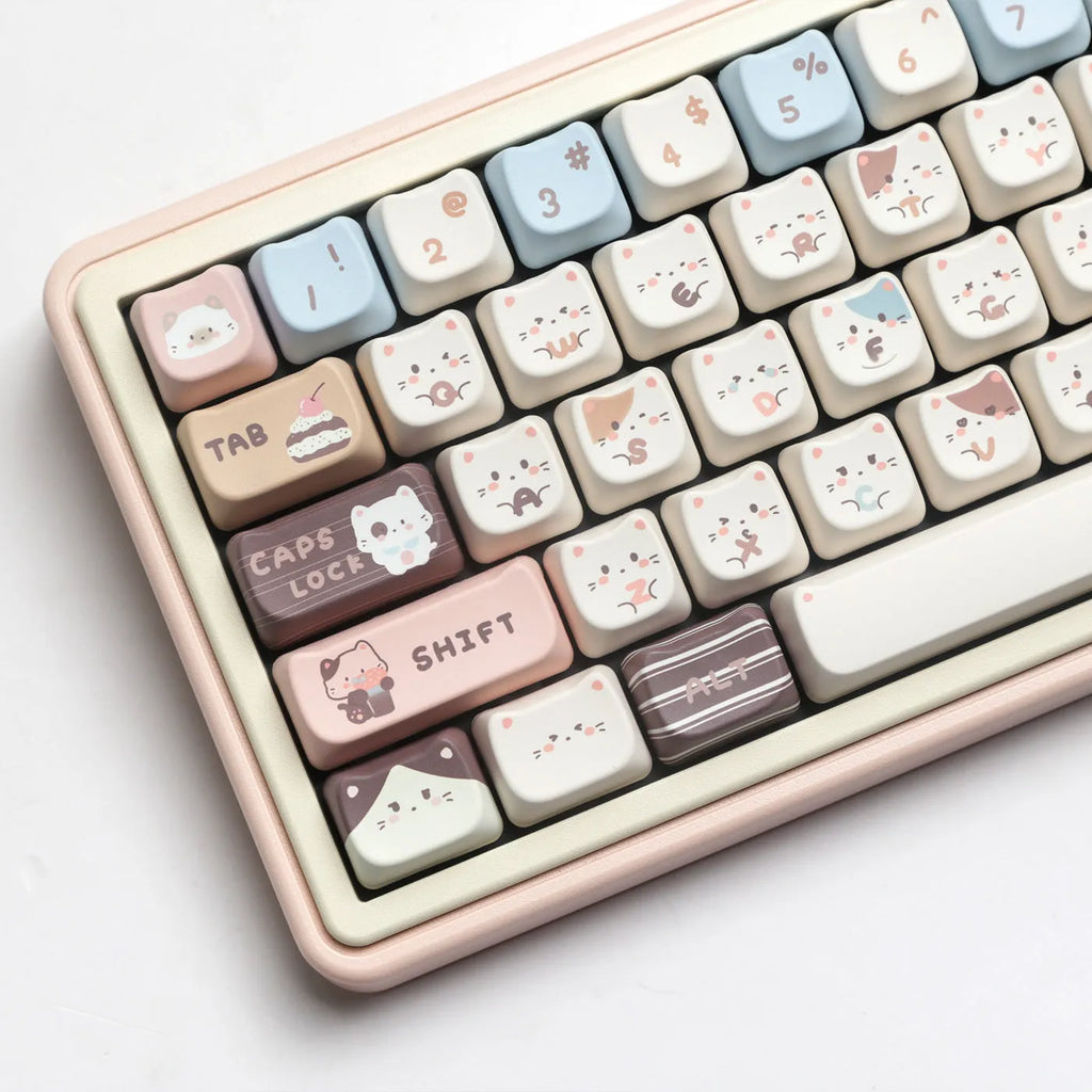 High Sea Salt Cat themed PBT keycap set with sublimation printing showing nautical cat design