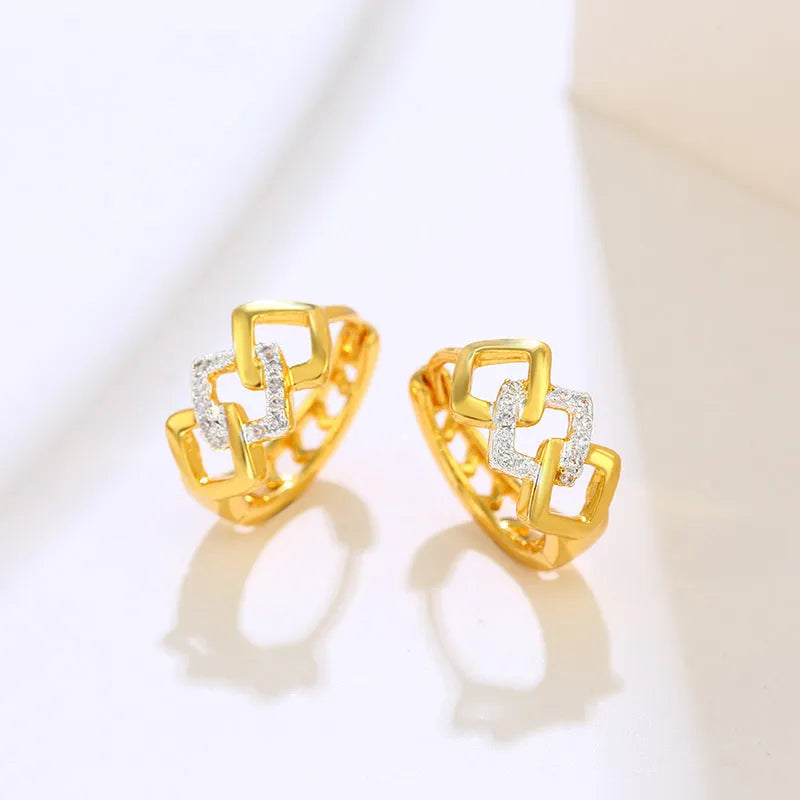 Geometric hollow out gold alloy earrings with clip-back fastening and colour separation detailing