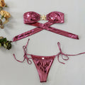Women's glossy tube top bikini with gold starfish detail in sapphire blue colour