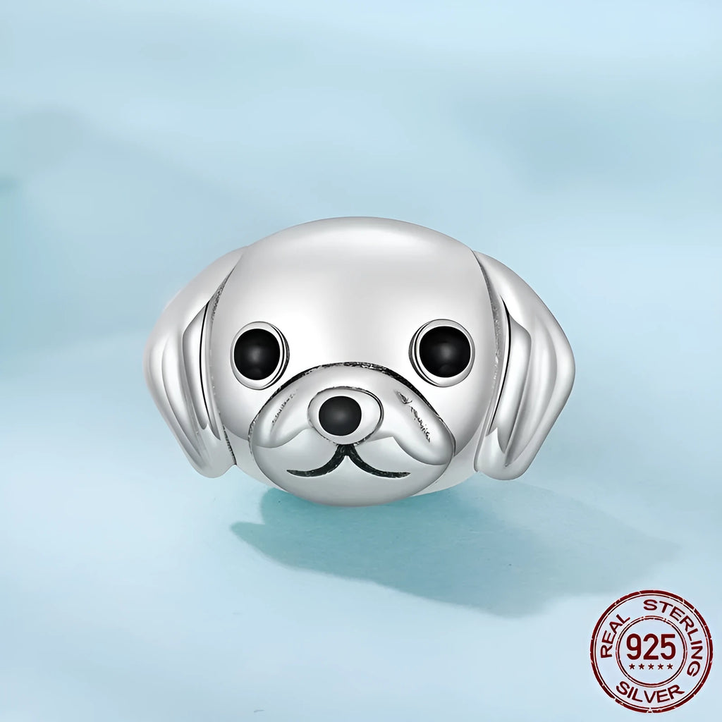 Cute golden retriever S925 sterling silver bead with dripping oil finish, 0.8x1.3cm size