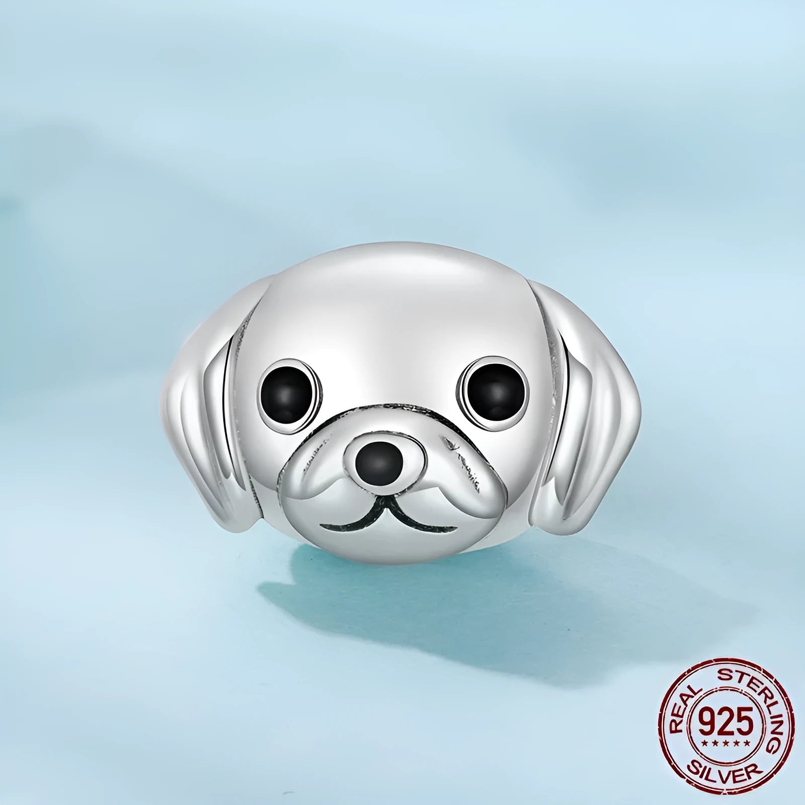 Cute golden retriever S925 sterling silver bead with dripping oil finish, 0.8x1.3cm size