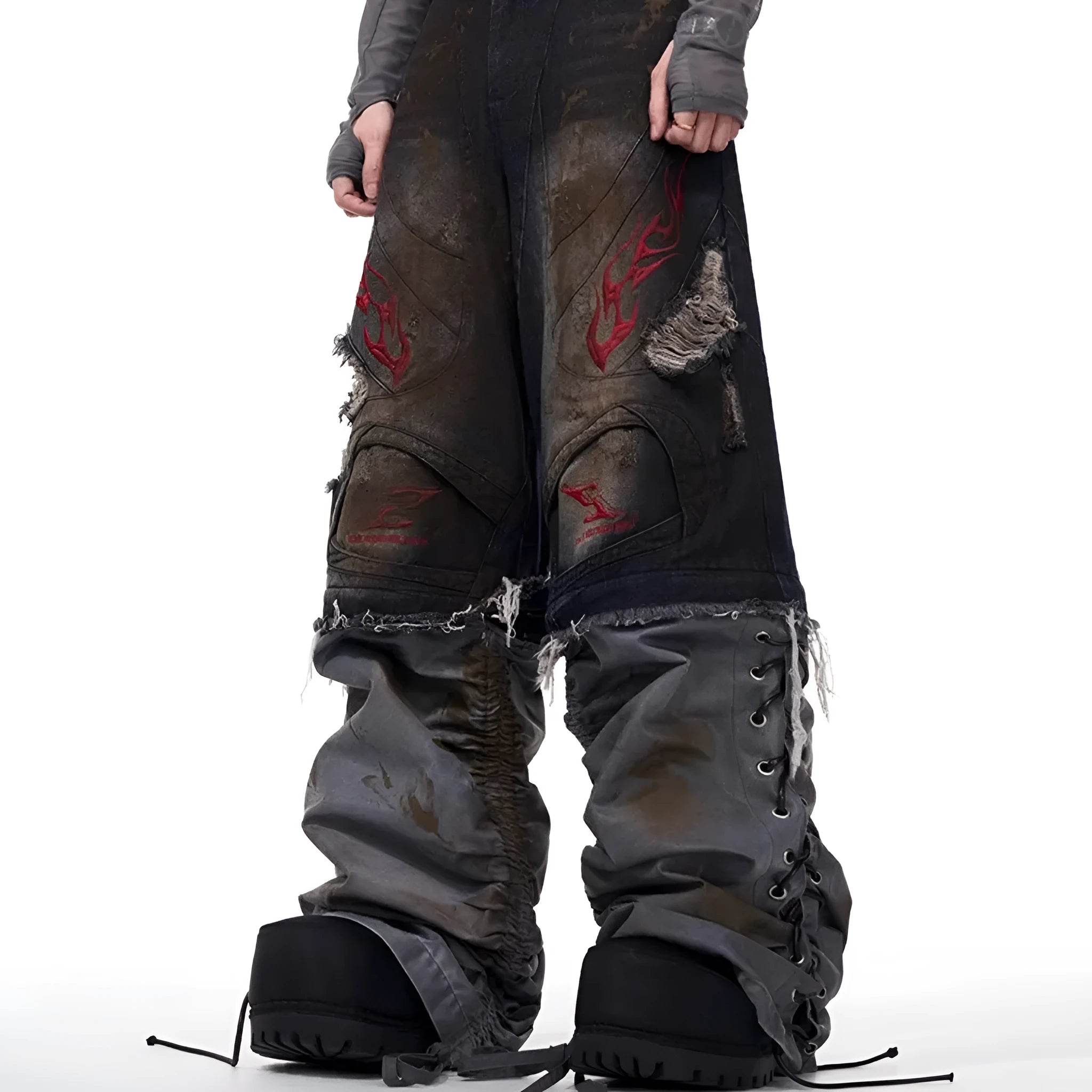 Men's wide-leg jeans with detachable trouser legs in retro style