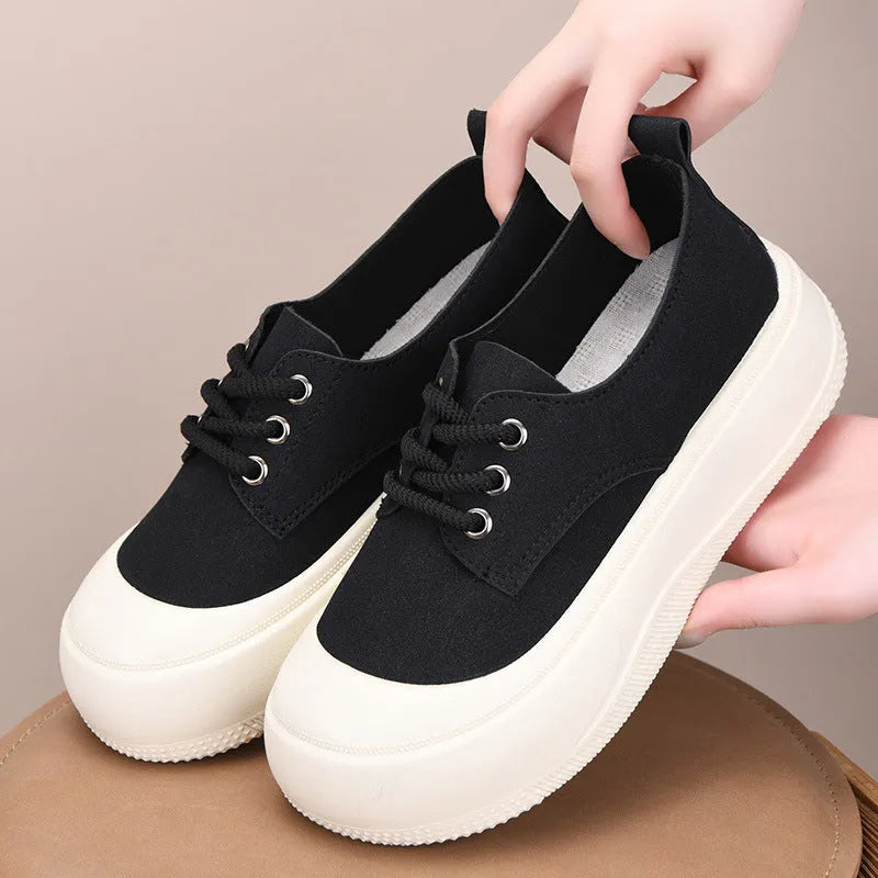 Women's casual platform round toe loafers in beige with suede upper and rubber sole