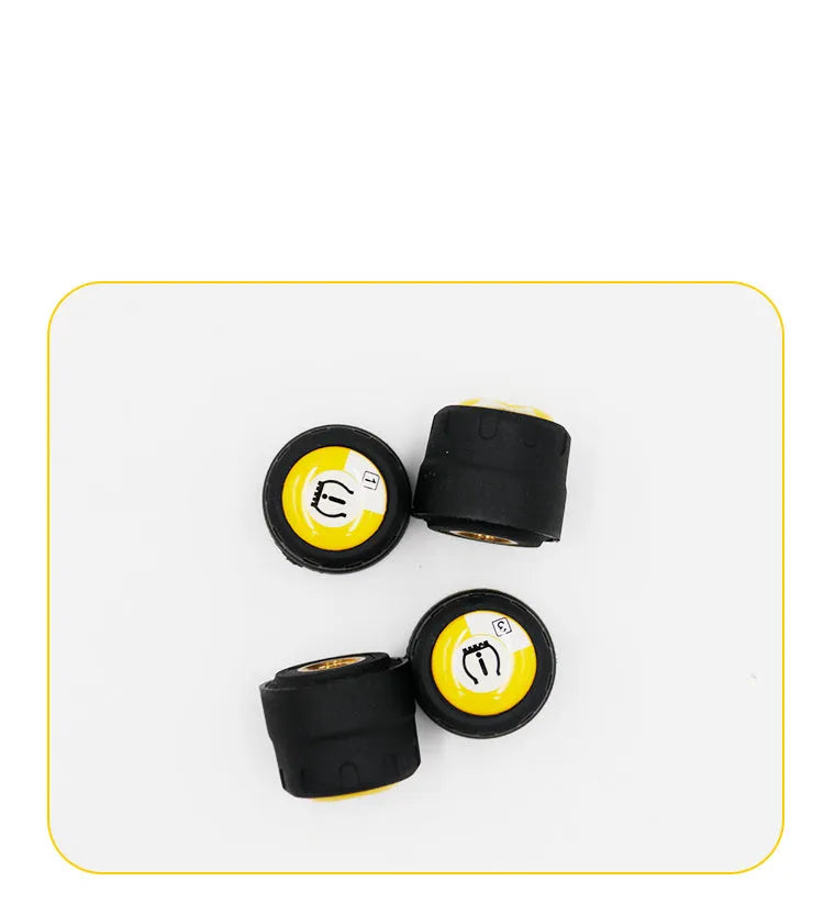 Black wireless Bluetooth car tyre pressure sensor with IP67 waterproof housing on tyre valve