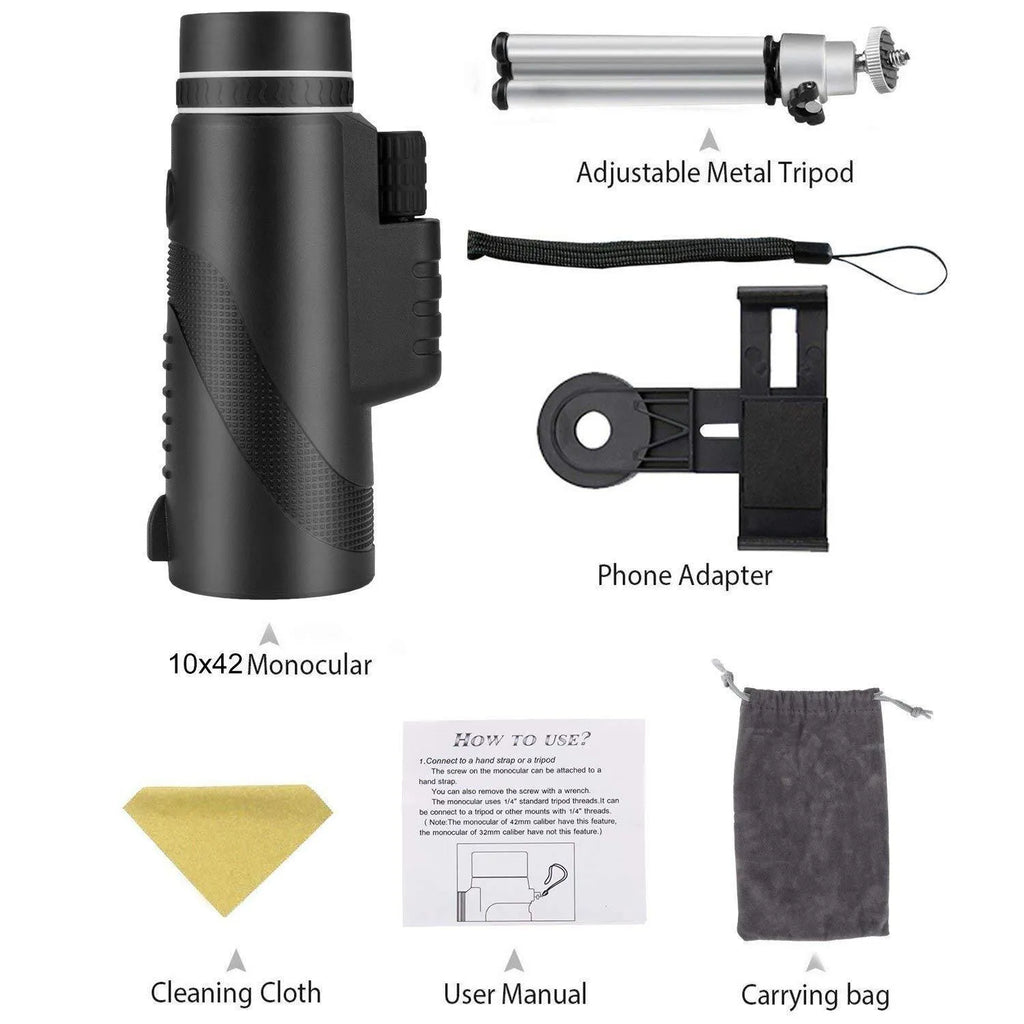 Black 40x60 HD smartphone telescope monocular with fully multi-coated lens for long-range viewing
