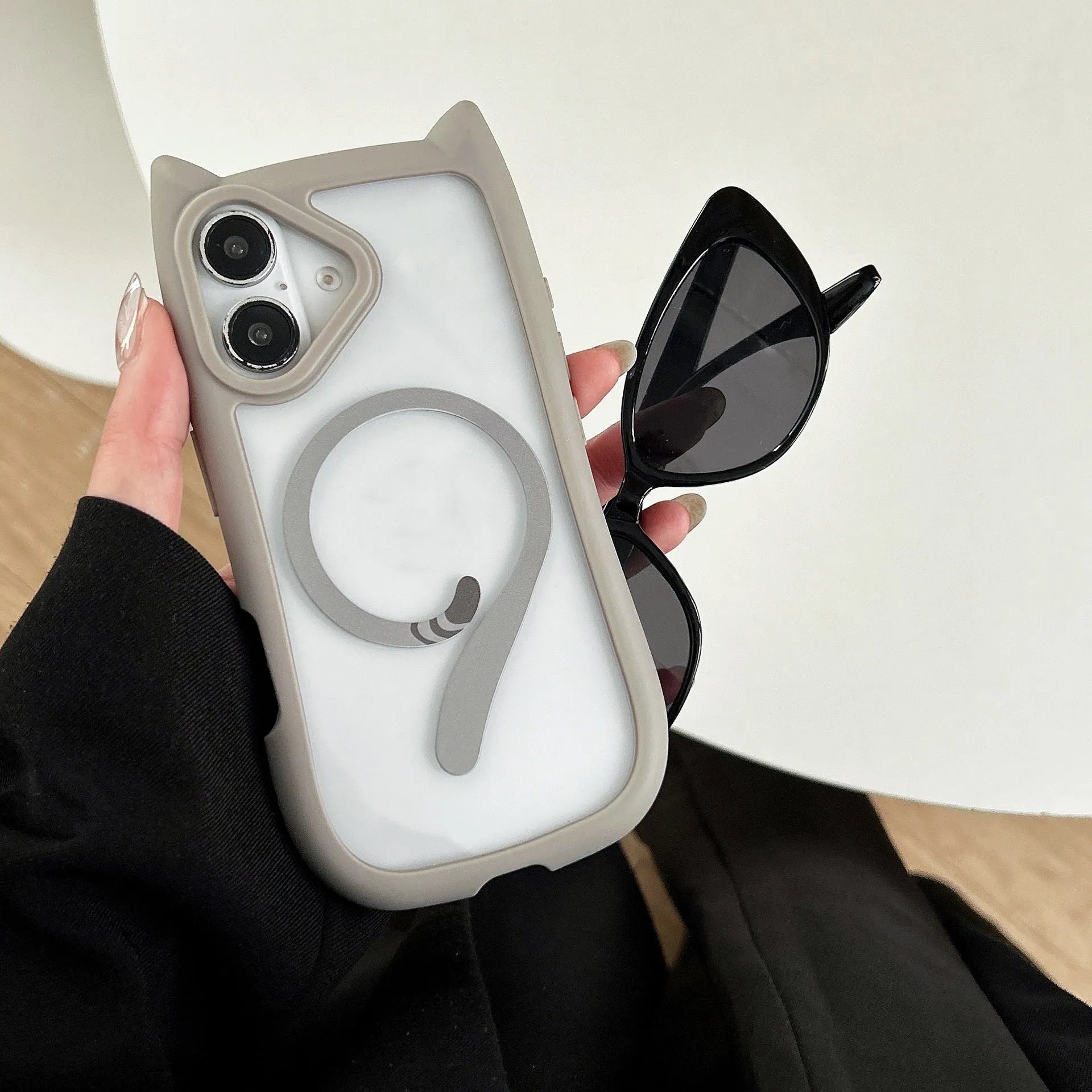 Transparent acrylic TPU phone case for iPhone 17 series showing two-in-one design