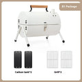 White portable charcoal barbecue grill oven with round chimney design for outdoor cooking