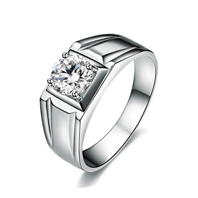 Men's large square diamond ring with adjustable band in gold or platinum finish.
