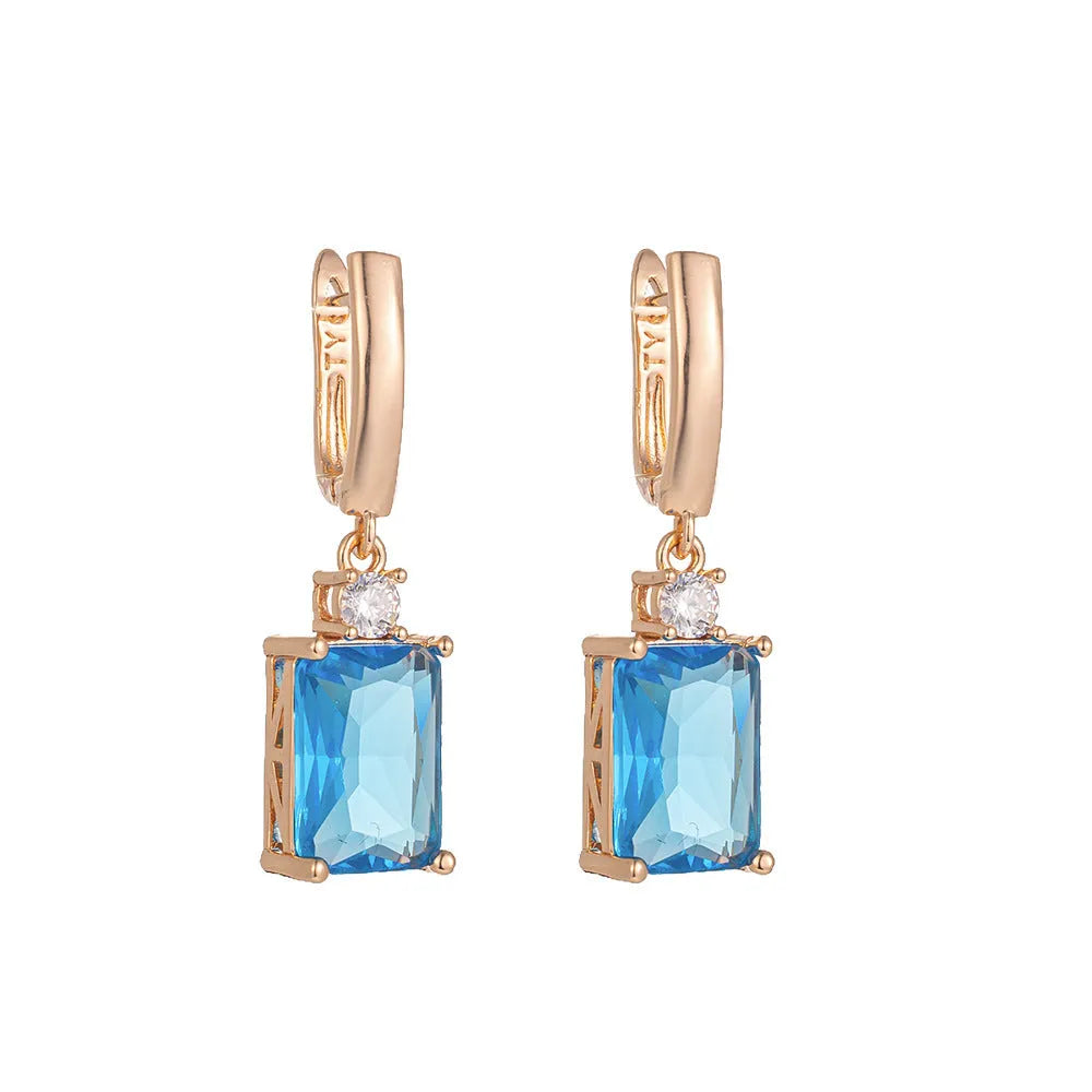 Square copper electroplated earrings with quadrilateral geometric design in gold or silver finish