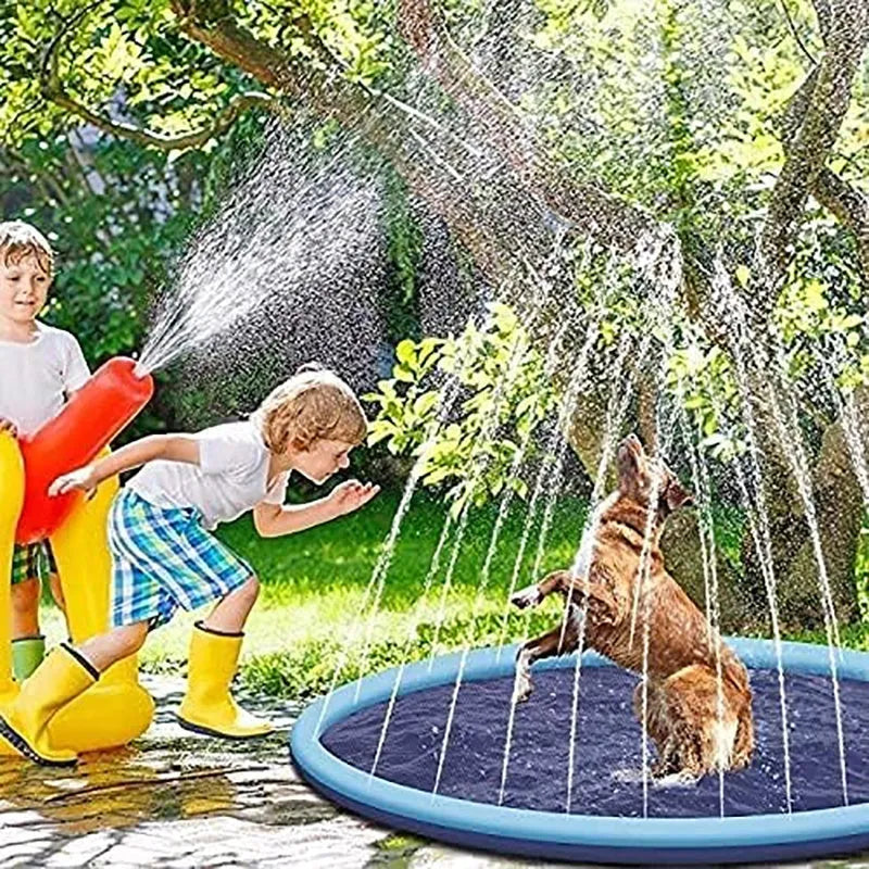 Anti-slip dog swimming mat splash pad in three size options for outdoor water play