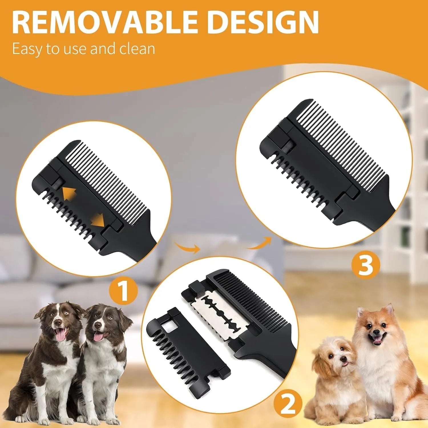 2-in-1 pet razor comb for dog and cat grooming with spare blades