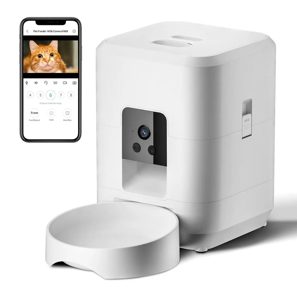 Pet intelligent automatic cat feeder with white button control and power supply options