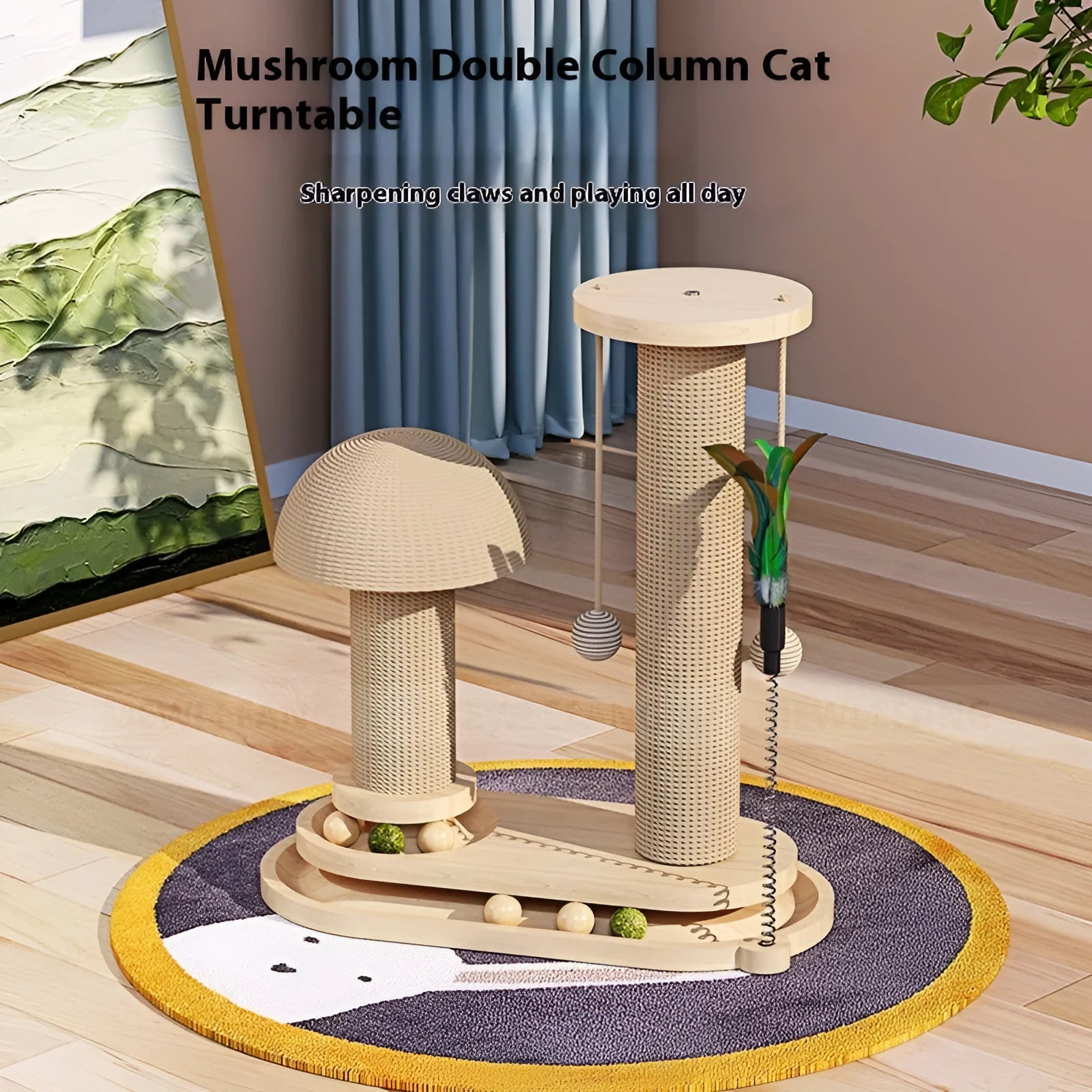 Solid wood cat turntable scratching post climbing frame furniture in multiple design options