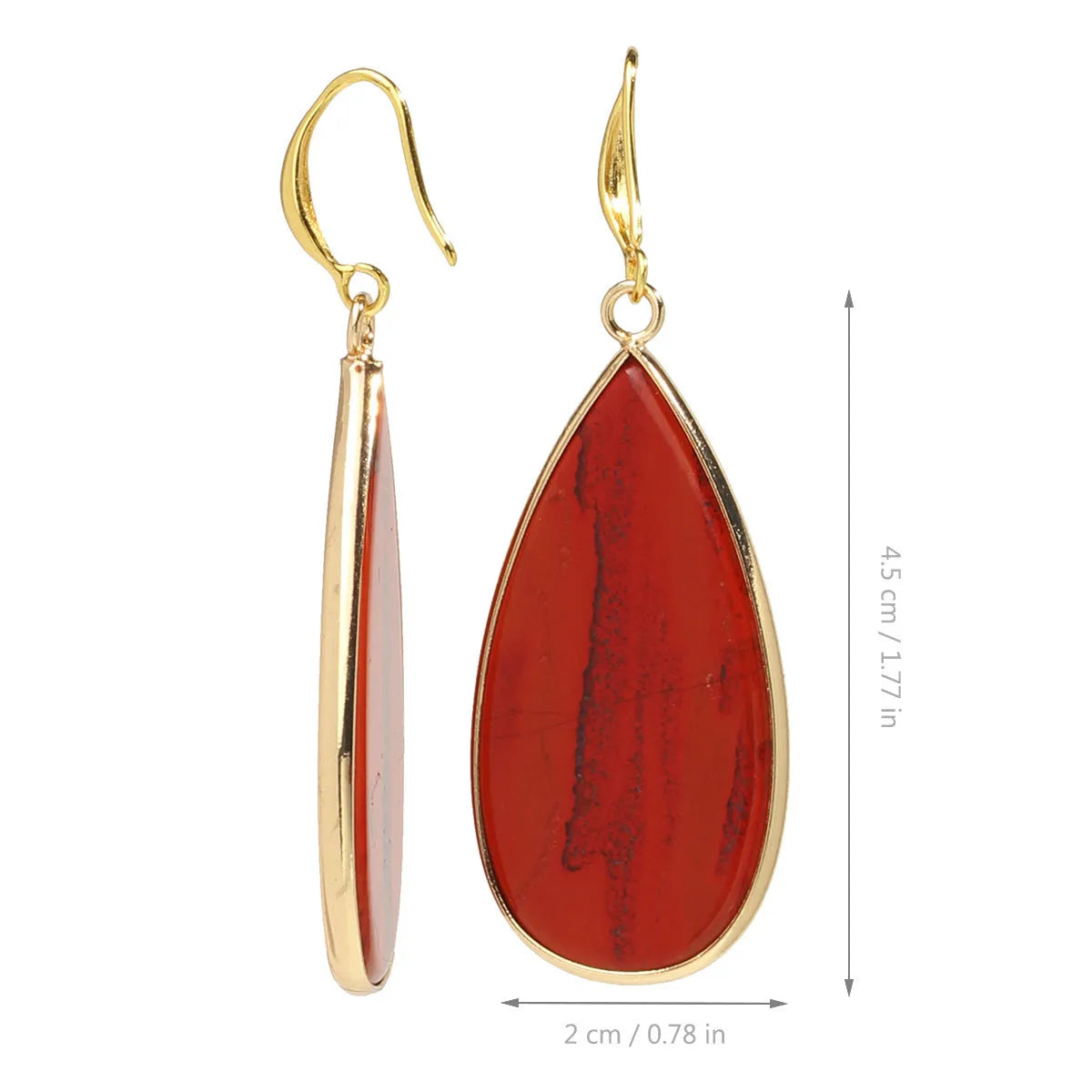 Vintage long water drop earrings in natural stone with textured surface and retro style