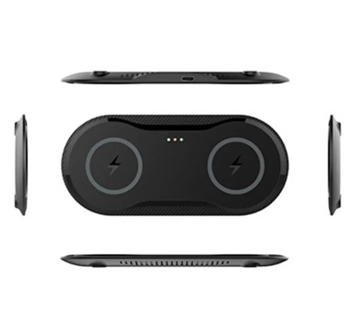Black and white dual wireless charging pad for two phones with Qi fast charging compatibility