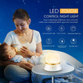 White touch-control bedside night light showing compact 93mm by 110mm design with dimmable LED.