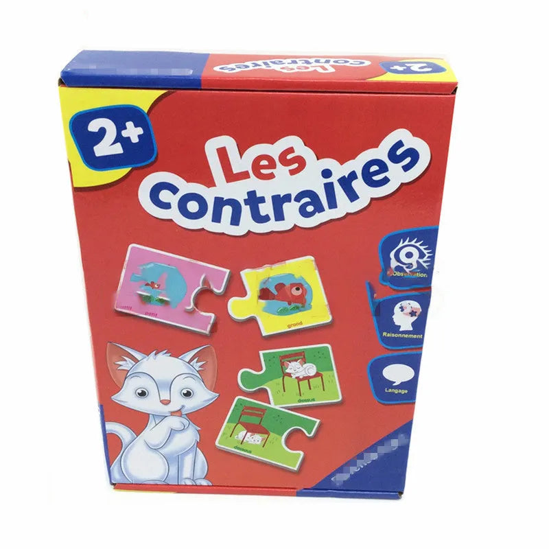 French puzzle toy set with 12 pair thickened hard paper mosaic pieces for learning words
