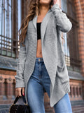 Grey loose-fitting women's cardigan coat with long sleeves and pockets.
